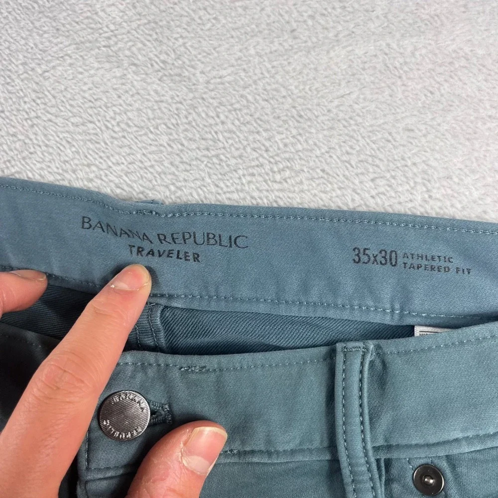 Banana Republic‎ Traveler Pants Mens 35x30 Athletic Tapered Fit Teal Blue Green